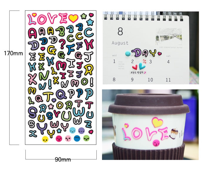 Petit Fancy BLack Line Alphabets Sticker Embossed (DA-5694)